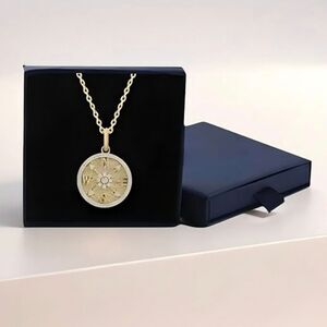 🔥⏭️NIB 14k Gold Plated Compass Pendant Necklace